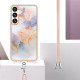 For Samsung Galaxy S24+ 5G Electroplating Pattern IMD TPU Shockproof Case with Neck Lanyard(Milky Way White Marble)