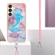 For Samsung Galaxy S24+ 5G Electroplating Pattern IMD TPU Shockproof Case with Neck Lanyard(Milky Way Blue Marble)