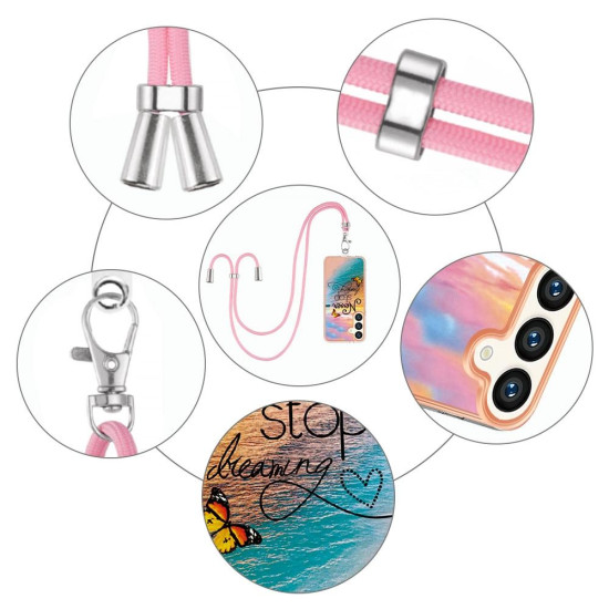 For Samsung Galaxy S24+ 5G Electroplating Pattern IMD TPU Shockproof Case with Neck Lanyard(Dream Chasing Butterfly)