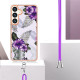 For Samsung Galaxy S24+ 5G Electroplating Pattern IMD TPU Shockproof Case with Neck Lanyard(Purple Flower)