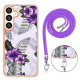 For Samsung Galaxy S24+ 5G Electroplating Pattern IMD TPU Shockproof Case with Neck Lanyard(Purple Flower)
