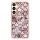 For Samsung Galaxy S24+ 5G Electroplating Pattern IMD TPU Shockproof Case with Rhinestone Ring Holder(Pink Scales)