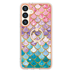 For Samsung Galaxy S24+ 5G Electroplating Pattern IMD TPU Shockproof Case with Rhinestone Ring Holder(Colorful Scales)