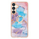 For Samsung Galaxy S24+ 5G Electroplating Pattern IMD TPU Shockproof Case with Rhinestone Ring Holder(Milky Way Blue Marble)