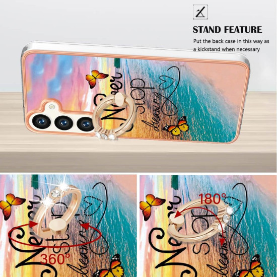 For Samsung Galaxy S24+ 5G Electroplating Pattern IMD TPU Shockproof Case with Rhinestone Ring Holder(Dream Chasing Butterfly)