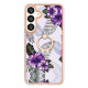 For Samsung Galaxy S24+ 5G Electroplating Pattern IMD TPU Shockproof Case with Rhinestone Ring Holder(Purple Flower)