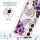 For Samsung Galaxy S24+ 5G Electroplating Pattern IMD TPU Shockproof Case with Rhinestone Ring Holder(Purple Flower)