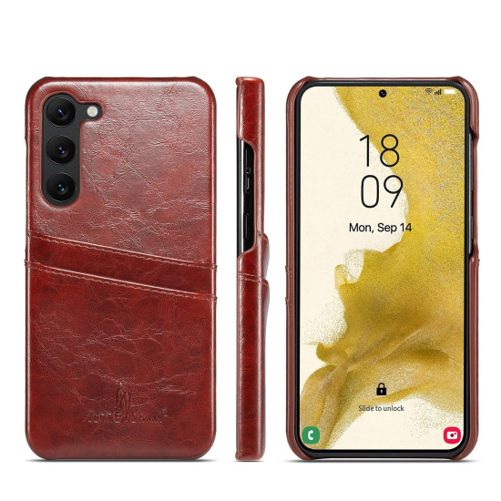 For Samsung Galaxy S24+ 5G Fierre Shann Oil Wax Texture Leather Phone Case with Card Slots(Brown)