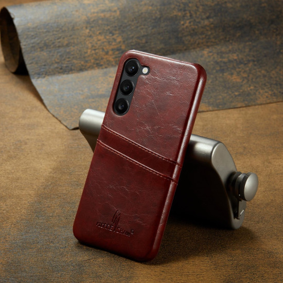 For Samsung Galaxy S24+ 5G Fierre Shann Oil Wax Texture Leather Phone Case with Card Slots(Brown)
