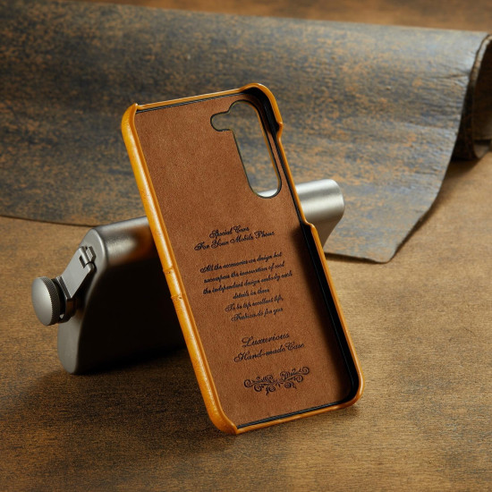 For Samsung Galaxy S24+ 5G Fierre Shann Oil Wax Texture Leather Phone Case with Card Slots(Yellow)