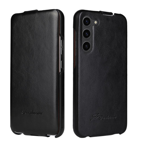 For Samsung Galaxy S24+ 5G Fierre Shann 64 Texture Vertical Flip PU Leather Phone Case(Black)