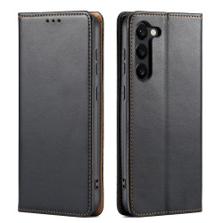 For Samsung Galaxy S24+ 5G Fierre Shann PU Genuine Leather Texture Phone Case(Black)