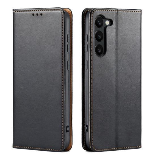 For Samsung Galaxy S24+ 5G Fierre Shann PU Genuine Leather Texture Phone Case(Black)