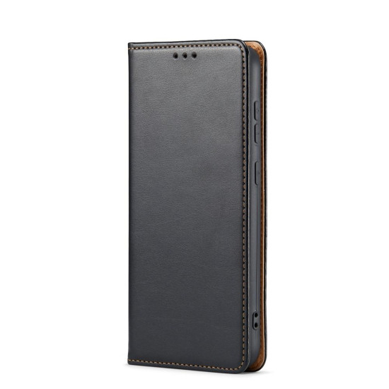 For Samsung Galaxy S24+ 5G Fierre Shann PU Genuine Leather Texture Phone Case(Black)