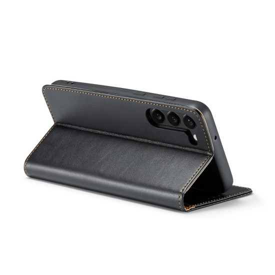 For Samsung Galaxy S24+ 5G Fierre Shann PU Genuine Leather Texture Phone Case(Black)