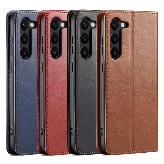 For Samsung Galaxy S24+ 5G Fierre Shann PU Genuine Leather Texture Phone Case(Red)