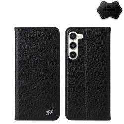 For Samsung Galaxy S24+ 5G Fierre Shann Crocodile Texture Magnetic Genuine Leather Phone Case(Black)