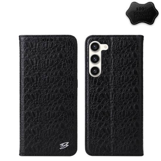 For Samsung Galaxy S24+ 5G Fierre Shann Crocodile Texture Magnetic Genuine Leather Phone Case(Black)
