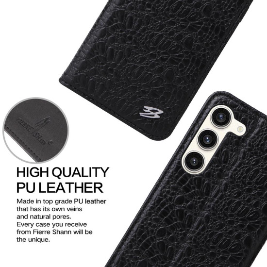 For Samsung Galaxy S24+ 5G Fierre Shann Crocodile Texture Magnetic Genuine Leather Phone Case(Black)