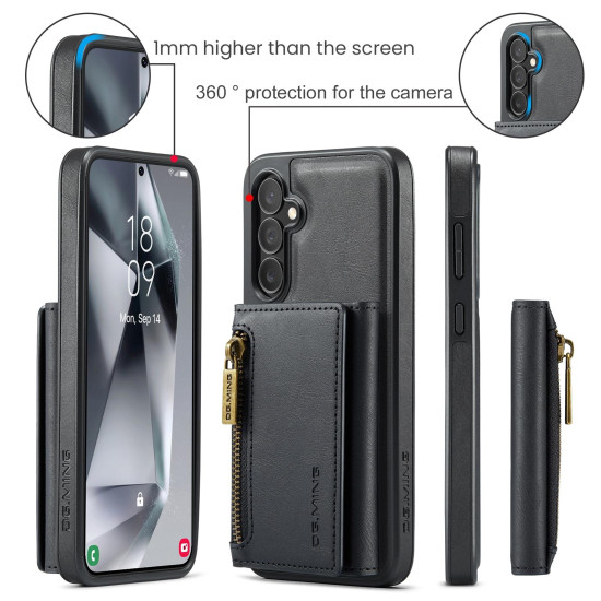 For Samsung Galaxy S24+ 5G DG.MING M5 Series Zip RFID Multi Card Detachable Leather Phone Case(Black)