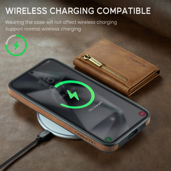 For Samsung Galaxy S24+ 5G DG.MING M5 Series Zip RFID Multi Card Detachable Leather Phone Case(Brown)