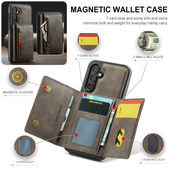 For Samsung Galaxy S24+ 5G DG.MING M5 Series Zip RFID Multi Card Detachable Leather Phone Case(Coffee)