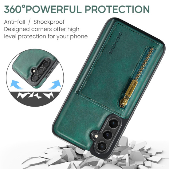 For Samsung Galaxy S24+ 5G DG.MING M5 Series Zip RFID Multi Card Detachable Leather Phone Case(Green)