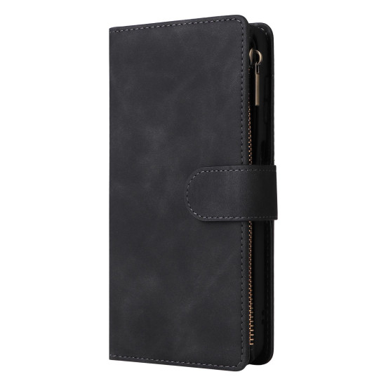 For Samsung Galaxy S24+ 5G Multifunctional Frosted Zipper Wallet Leather Phone Case(Black)
