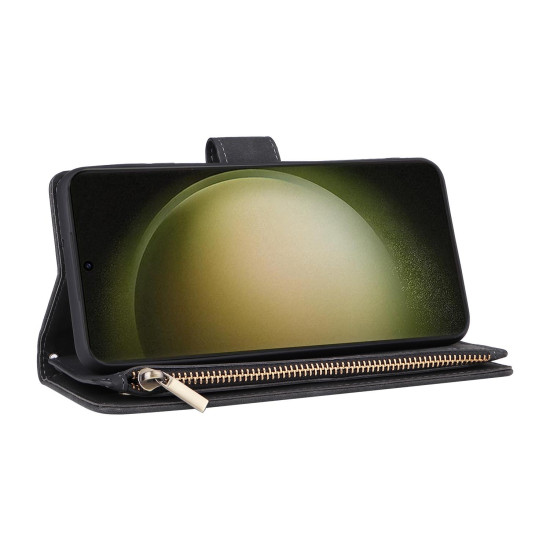 For Samsung Galaxy S24+ 5G Multifunctional Frosted Zipper Wallet Leather Phone Case(Black)