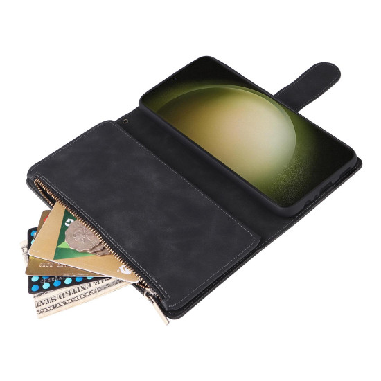 For Samsung Galaxy S24+ 5G Multifunctional Frosted Zipper Wallet Leather Phone Case(Black)