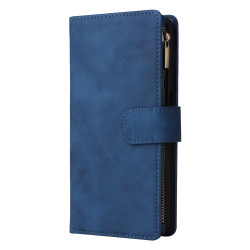 For Samsung Galaxy S24+ 5G Multifunctional Frosted Zipper Wallet Leather Phone Case(Blue)