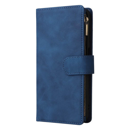 For Samsung Galaxy S24+ 5G Multifunctional Frosted Zipper Wallet Leather Phone Case(Blue)