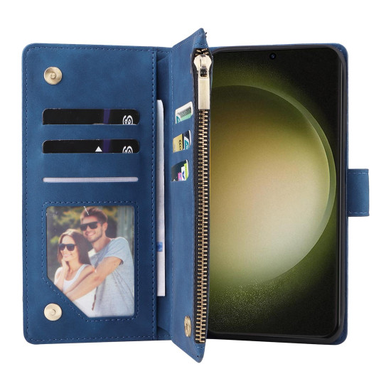 For Samsung Galaxy S24+ 5G Multifunctional Frosted Zipper Wallet Leather Phone Case(Blue)