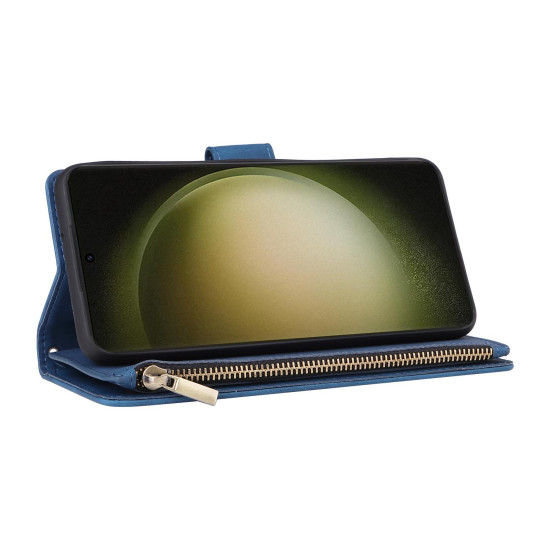 For Samsung Galaxy S24+ 5G Multifunctional Frosted Zipper Wallet Leather Phone Case(Blue)