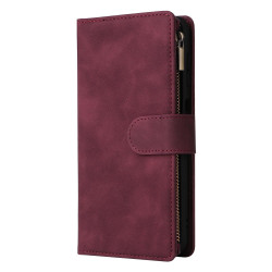 For Samsung Galaxy S24+ 5G Multifunctional Frosted Zipper Wallet Leather Phone Case(Wine Red)