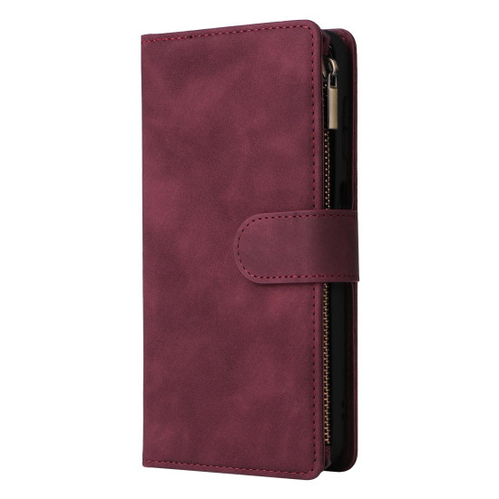 For Samsung Galaxy S24+ 5G Multifunctional Frosted Zipper Wallet Leather Phone Case(Wine Red)