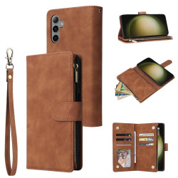 For Samsung Galaxy S24+ 5G Multifunctional Frosted Zipper Wallet Leather Phone Case(Brown)