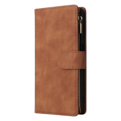 For Samsung Galaxy S24+ 5G Multifunctional Frosted Zipper Wallet Leather Phone Case(Brown)