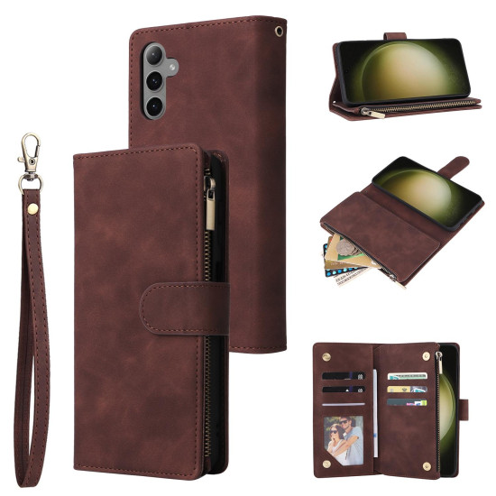 For Samsung Galaxy S24+ 5G Multifunctional Frosted Zipper Wallet Leather Phone Case(Coffee)