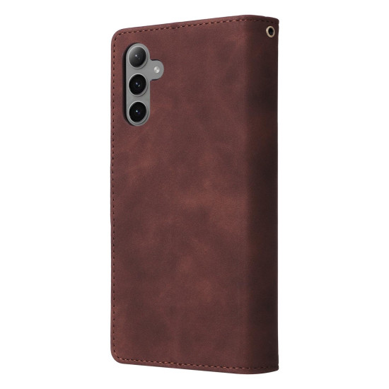 For Samsung Galaxy S24+ 5G Multifunctional Frosted Zipper Wallet Leather Phone Case(Coffee)