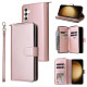 For Samsung Galaxy S24+ 5G 9-Card Slots Zipper Wallet Bag Leather Phone Case(Rose Gold)