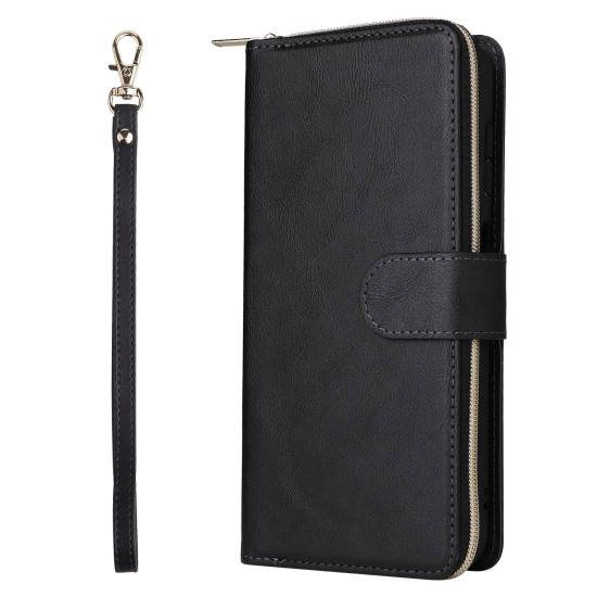 For Samsung Galaxy S24+ 5G 9-Card Slots Zipper Wallet Bag Leather Phone Case(Black)