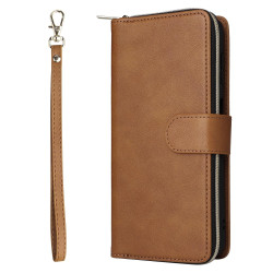 For Samsung Galaxy S24+ 5G 9-Card Slots Zipper Wallet Bag Leather Phone Case(Brown)