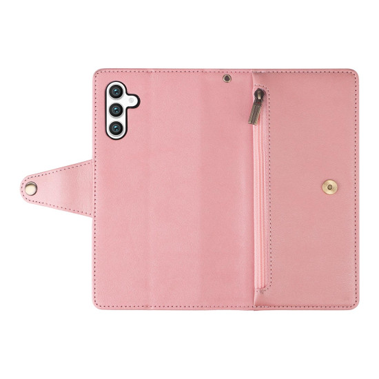 For Samsung Galaxy S24+ 5G Rivet Buckle 9 Cards 3-Fold Wallet Leather Phone Case(Rose Gold)