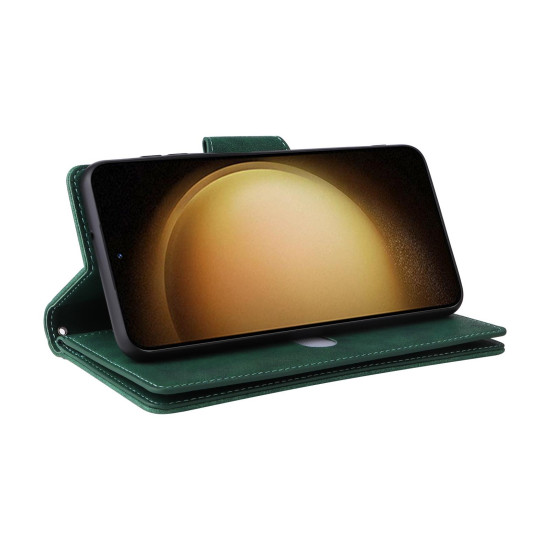 For Samsung Galaxy S24+ 5G Rivet Buckle 9 Cards 3-Fold Wallet Leather Phone Case(Green)
