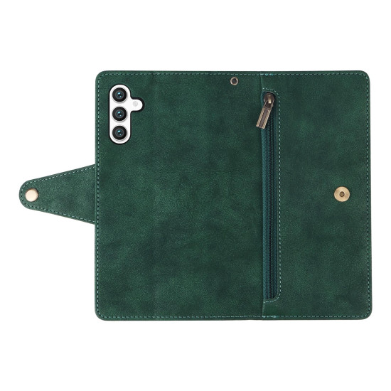 For Samsung Galaxy S24+ 5G Rivet Buckle 9 Cards 3-Fold Wallet Leather Phone Case(Green)
