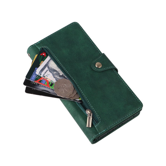 For Samsung Galaxy S24+ 5G Rivet Buckle 9 Cards 3-Fold Wallet Leather Phone Case(Green)