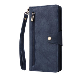 For Samsung Galaxy S24+ 5G Rivet Buckle 9 Cards 3-Fold Wallet Leather Phone Case(Blue)