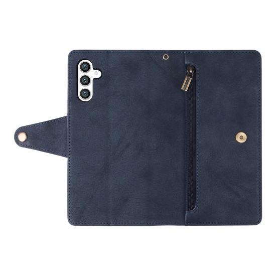 For Samsung Galaxy S24+ 5G Rivet Buckle 9 Cards 3-Fold Wallet Leather Phone Case(Blue)