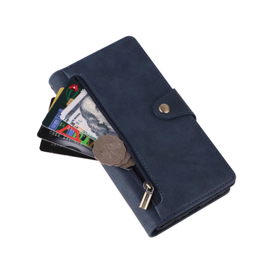 For Samsung Galaxy S24+ 5G Rivet Buckle 9 Cards 3-Fold Wallet Leather Phone Case(Blue)